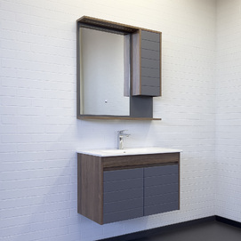 Мебель для ванной комнаты Comforty Кемер 75 см, антрацит, дуб темно-коричневый, подвесная 