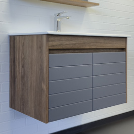 Тумба с раковиной Comforty Кемер 76 см 00-00017883CF антрацит, дуб темно-коричневый, подвесная