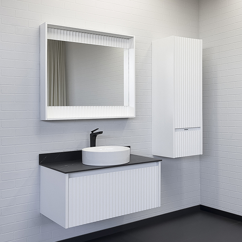 Мебель для ванных комнат Comforty Марсель 90 белый матовый с круглой раковиной, цвет хром 00-00013797 - фото 2