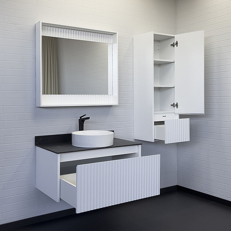 Мебель для ванных комнат Comforty Марсель 90 белый матовый с круглой раковиной, цвет хром 00-00013797 - фото 3