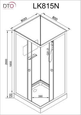 Фото Душевая кабина DTO 80x80 LK815NGM с гидромассажем, стекло матовое, профиль хром матовый