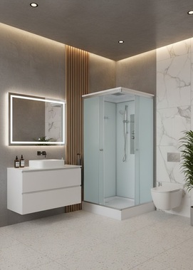 Фото Душевая кабина DTO 80x80 LK815GM с гидромассажем, стекло матовое, профиль хром матовый