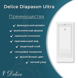 Фото Ванна из литьевого мрамора Delice Diapason Ultra 160x70 DLR330048-G белая глянцевая