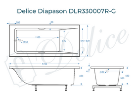 Фото Ванна из литьевого мрамора Delice Diapason 170x80 DLR330007R-G белая глянцевая с ручками хром