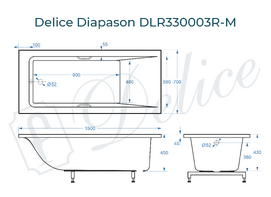 Фото Ванна из литьевого мрамора Delice Diapason 150x70 DLR330003R-M белая матовая с ручками хром