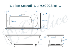 Фото Ванна из литьевого мрамора Delice Scandi 175x70 DLR330028RB-G белая глянцевая с черными ручками