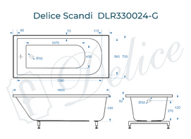Фото Ванна из литьевого мрамора Delice Scandi 160x70 DLR330024-G белая глянцевая 