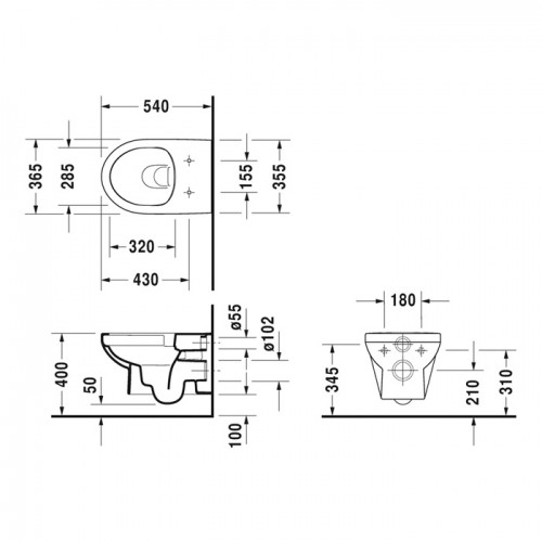 Подвесной унитаз Duravit Basic Rimmless 37х54 с крышкой, цвет белый - фото 2