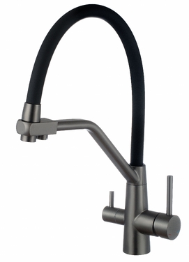 Смеситель для кухни Esko K25GMB с гибким изливом и подключением фильтра, графит, черный