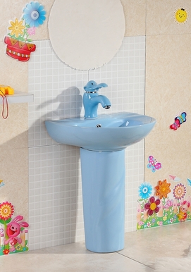 Раковина на пъедестале GID Aventura Nb192-BU 43x36 детская, голубая глянцевая, полукруглая, керамика