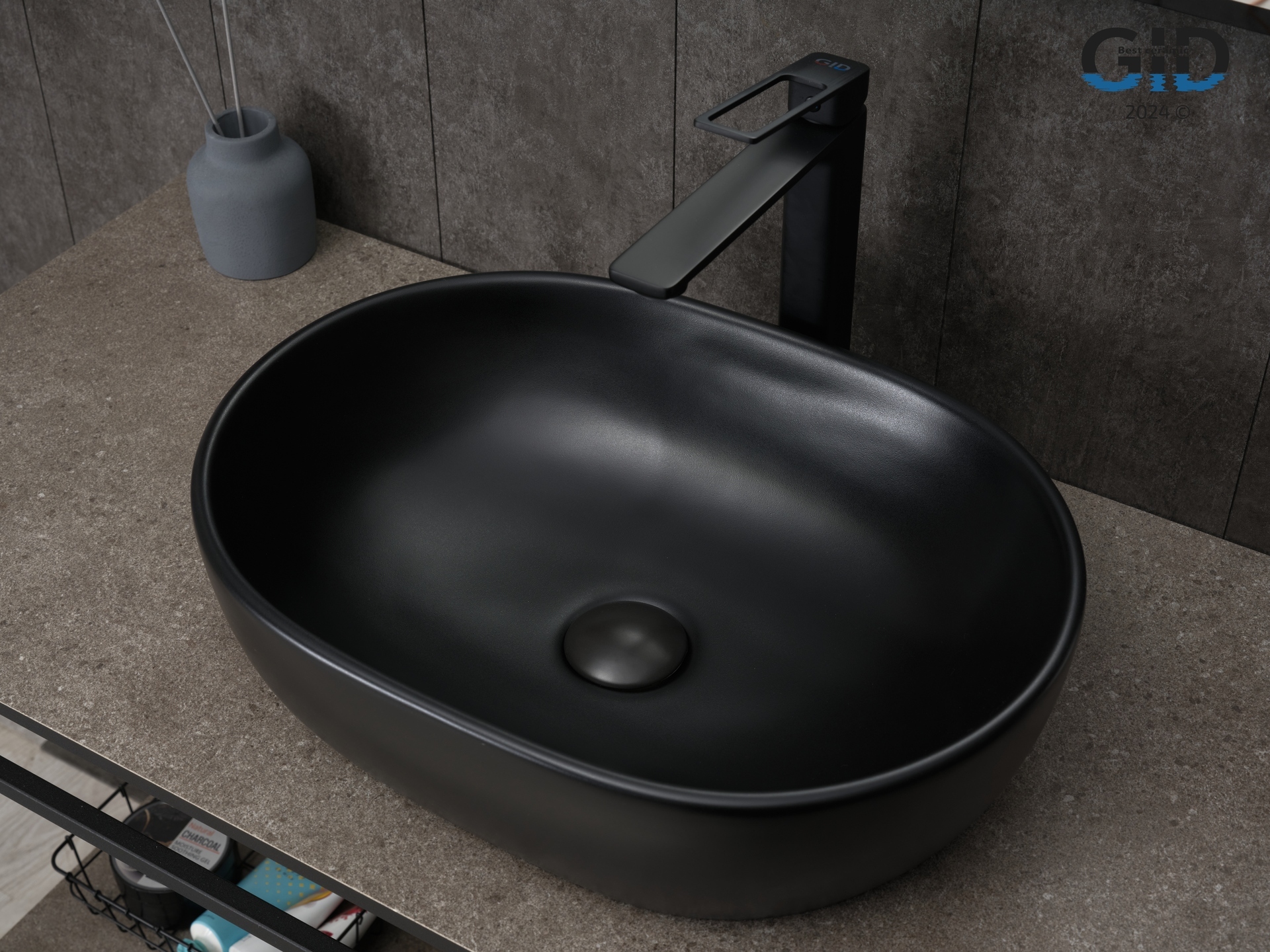 Раковина накладная GID Bm9026b 48x35 черная матовая овальная керамика 12050₽