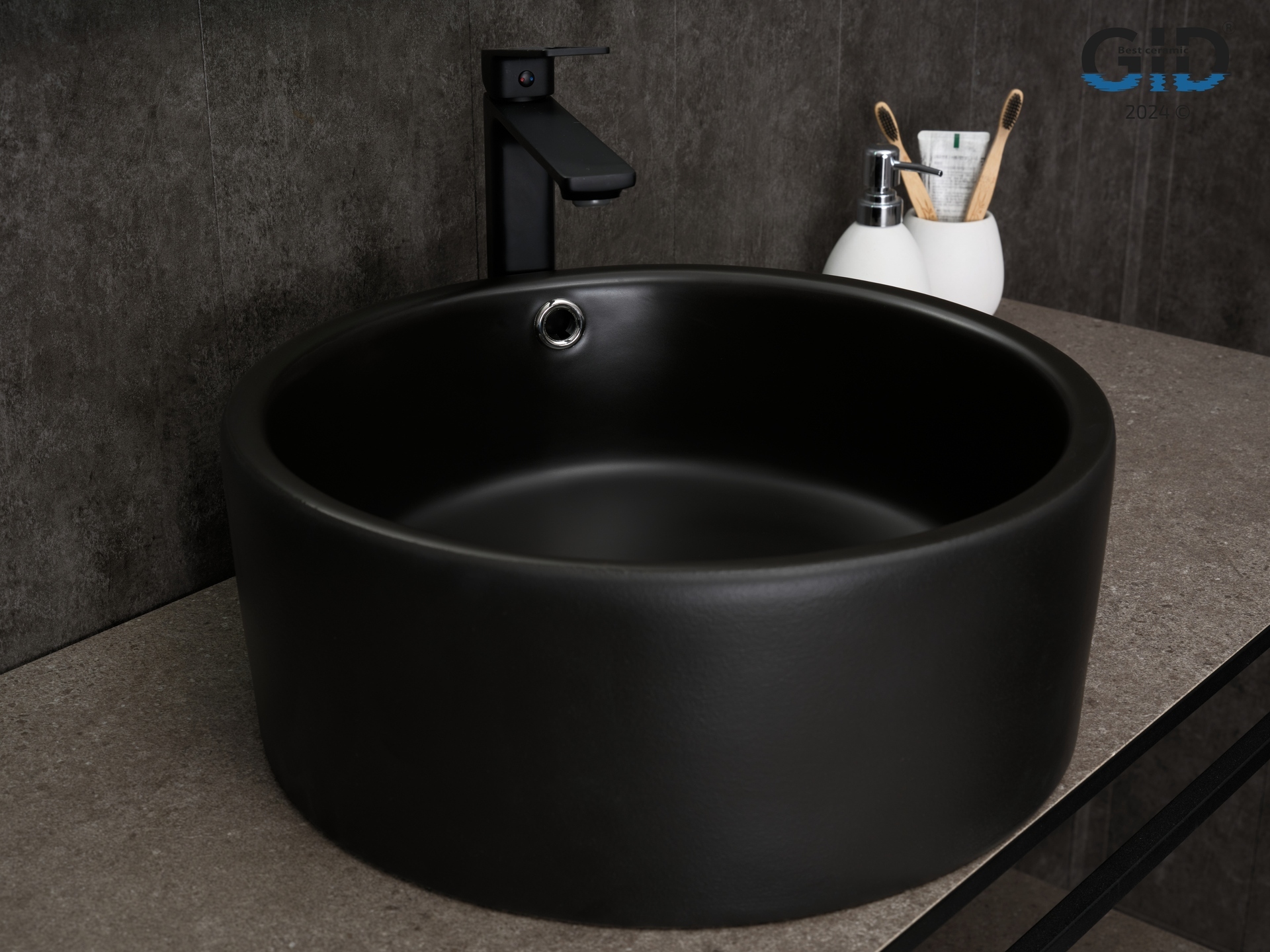 Раковина накладная GID Esfera N9130bg 42x42 черная графит матовая круглая керамика 11250₽