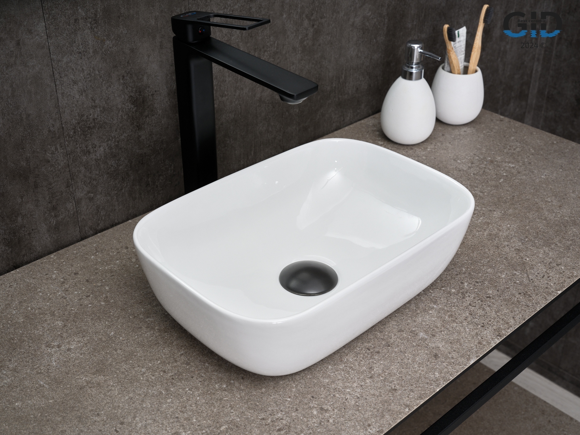 Раковина накладная GID Geometrico N1334 36х25 белая глянцевая прямоугольная керамика 5000₽