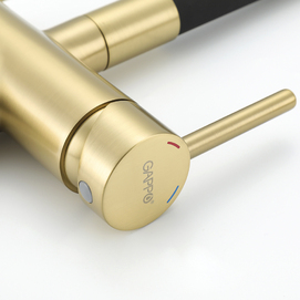 Фото Смеситель для кухни Gappo G4398-3 G4398-33 с гибким изливом, под фильтр, золотой сатин
