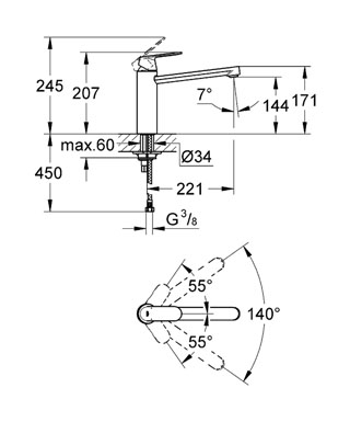 Смеситель для кухни Grohe Eurosmart Cosmopolitan 30193000, цвет хром - фото 2