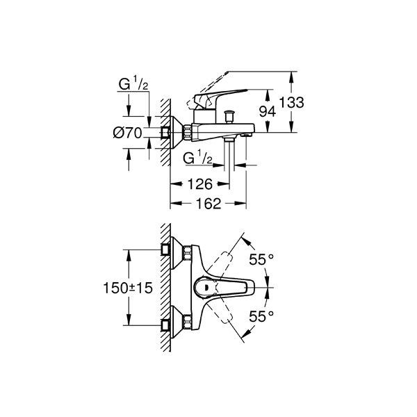 Смеситель для ванны и душа Grohe BauFlow 23601000, цвет хром - фото 2