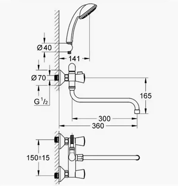 Смеситель для для ванны и душа Grohe Costa S 2679210A, цвет хром - фото 2