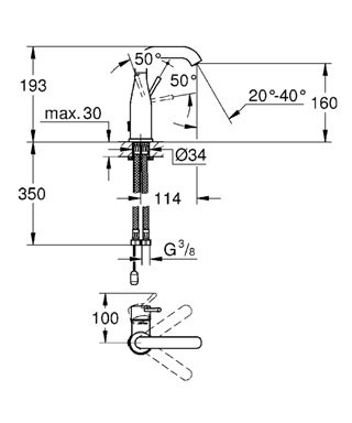 Смеситель для раковины Grohe Essence+ 23480001, цвет хром - фото 2