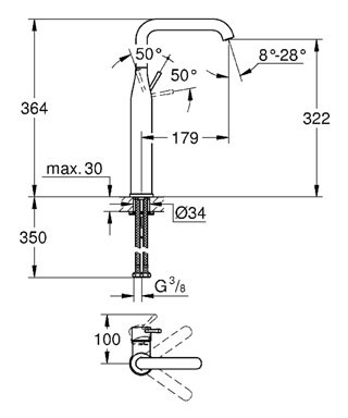 Смеситель для раковины Grohe Essence+ 32901001, цвет хром - фото 2