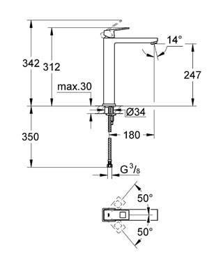 Смеситель для раковины Grohe Eurocube 23406000, цвет хром - фото 2