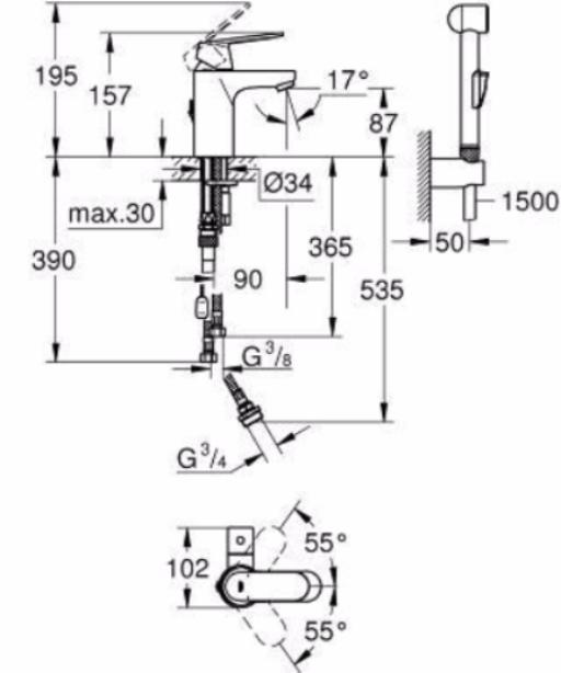 Смеситель с гигиеническим душем Grohe Eurosmart 23433000, цвет хром - фото 2