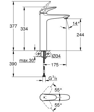 Смеситель для раковины Grohe Eurostyle 23719003, цвет хром - фото 3