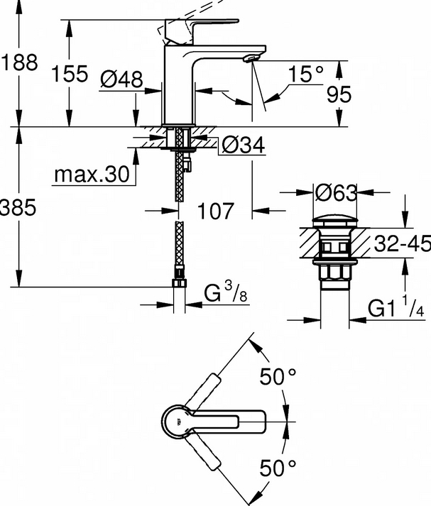 Смеситель для раковины Grohe Lineare XS-Size 23791001, цвет хром - фото 4