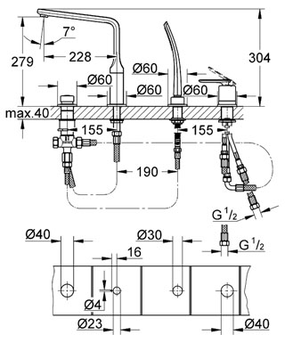 Смеситель для ванны Grohe Veris 19373000, цвет хром - фото 2