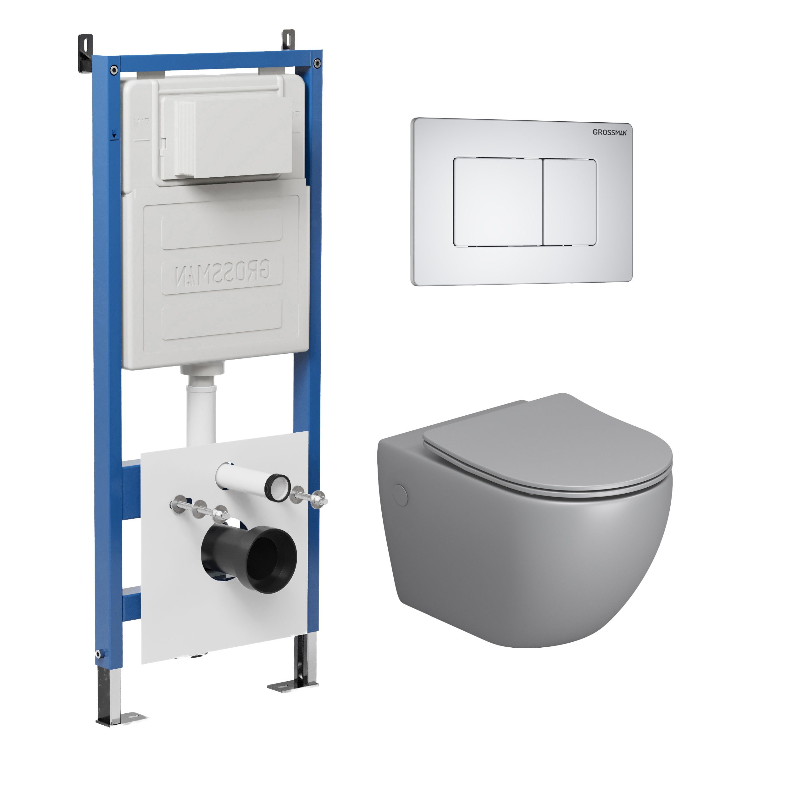 Комплект Унитаз подвесной с инсталляцией Grossman Classic 974411SQ0401M безободковый белый Кнопка смыва белая матовая 24598₽