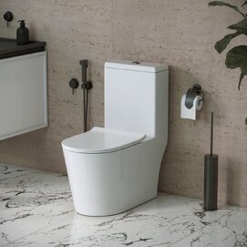 Унитаз моноблок напольный Grossman Classic GR-4487SQ с тонкой крышкой микролифт, безободковый, белый