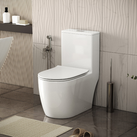 Унитаз моноблок напольный Grossman Classic GR-4484SQ с тонкой крышкой микролифт, безободковый, белый