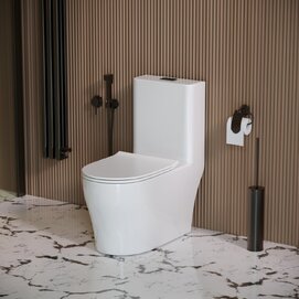 Унитаз моноблок напольный Grossman Classic GR-4488SQ с тонкой крышкой микролифт, безободковый, белый