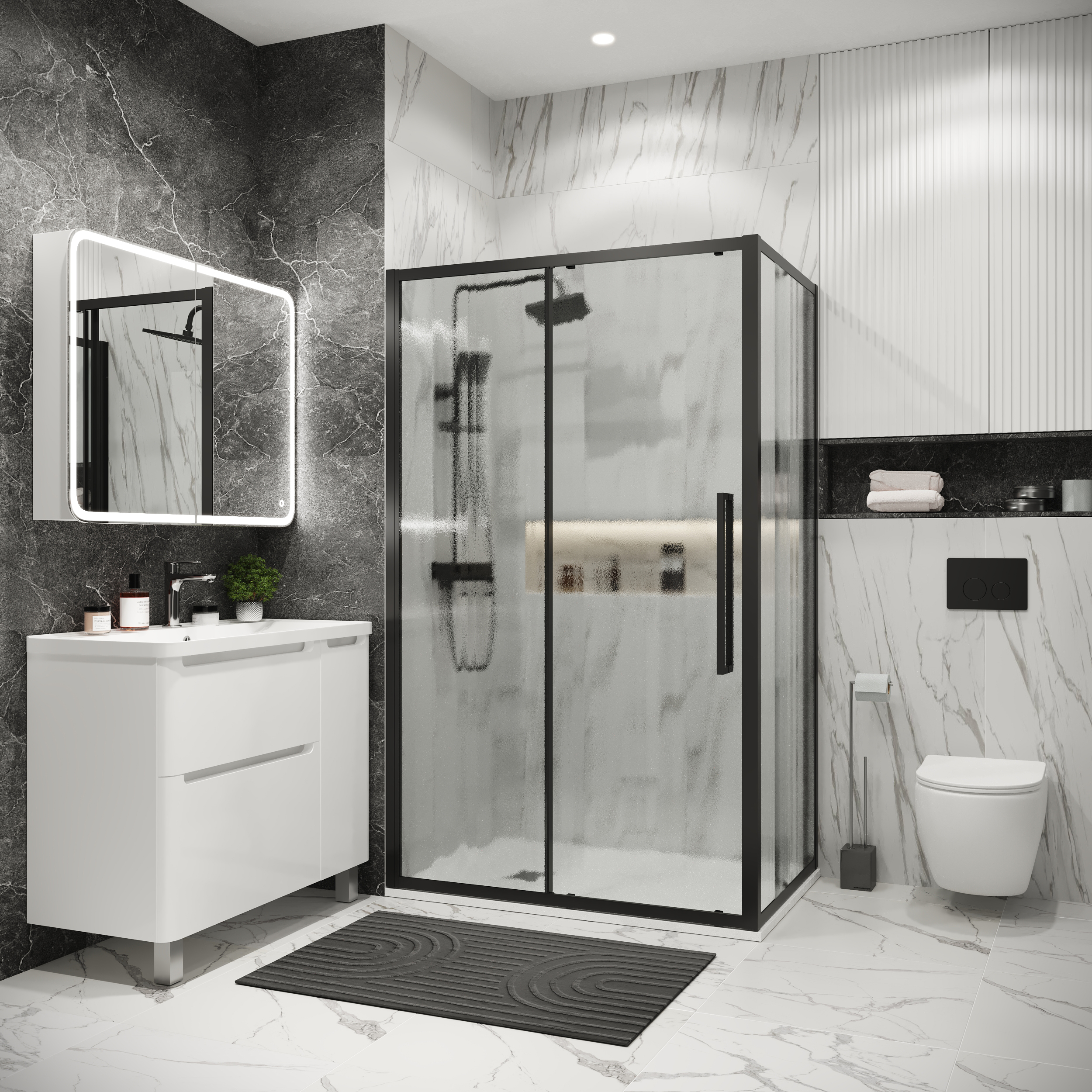 Душевой уголок Grossman Cosmo 110x100 120K330211102102 стекло шиншилла профиль черный матовый 40131₽