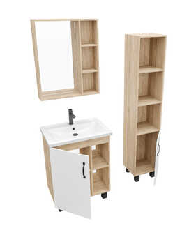 Мебель для ванной Grossman Флай 60 напольная с дверцей, дуб сонома, белая