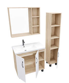 Мебель для ванной Grossman Флай 80 напольная с дверцей, дуб сонома, белая