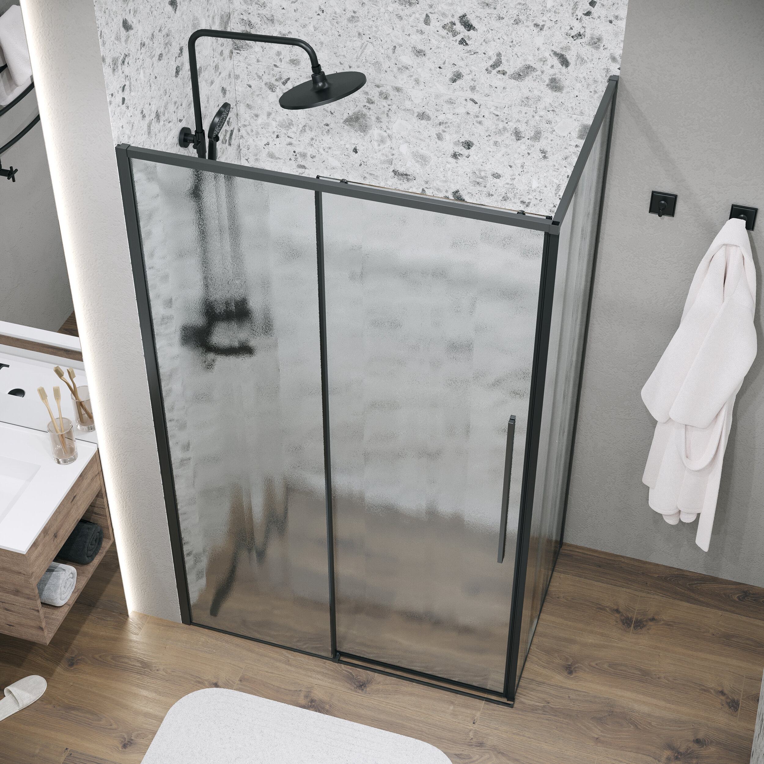 Душевой уголок Grossman Galaxy 130x90 120.K33.01.1390.21.02 без поддона, стекло шиншилла, профиль черный матовый