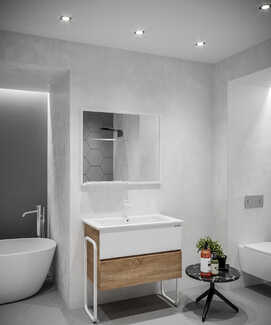 Мебель для ванной Grossman Солис 85 напольная, 2 ящика, дуб сонома, белая