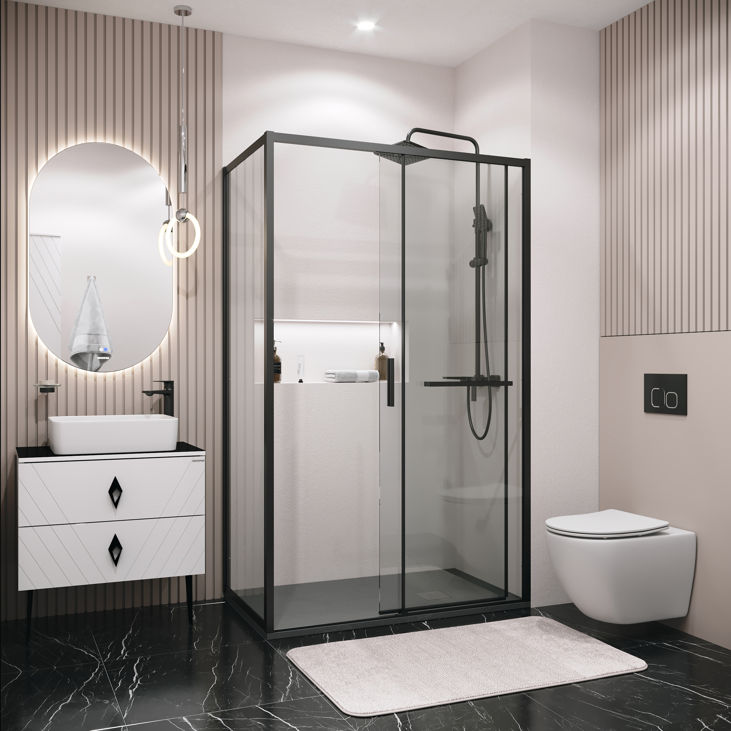 Душевой уголок Grossman Style 110x100 120K330511102100 стекло прозрачное профиль черный матовый 38720₽