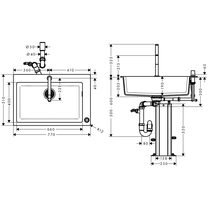 Кухонная мойка Hansgrohe C51-F660-07 43218000, цвет черный - фото 5