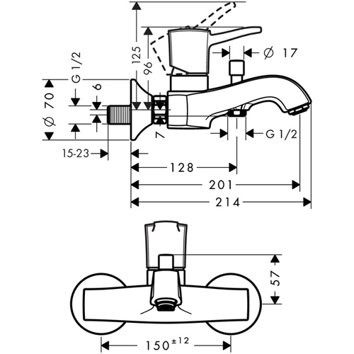 Смеситель для ванны и душа Hansgrohe Metropol Classic 31340090, цвет хром - фото 2