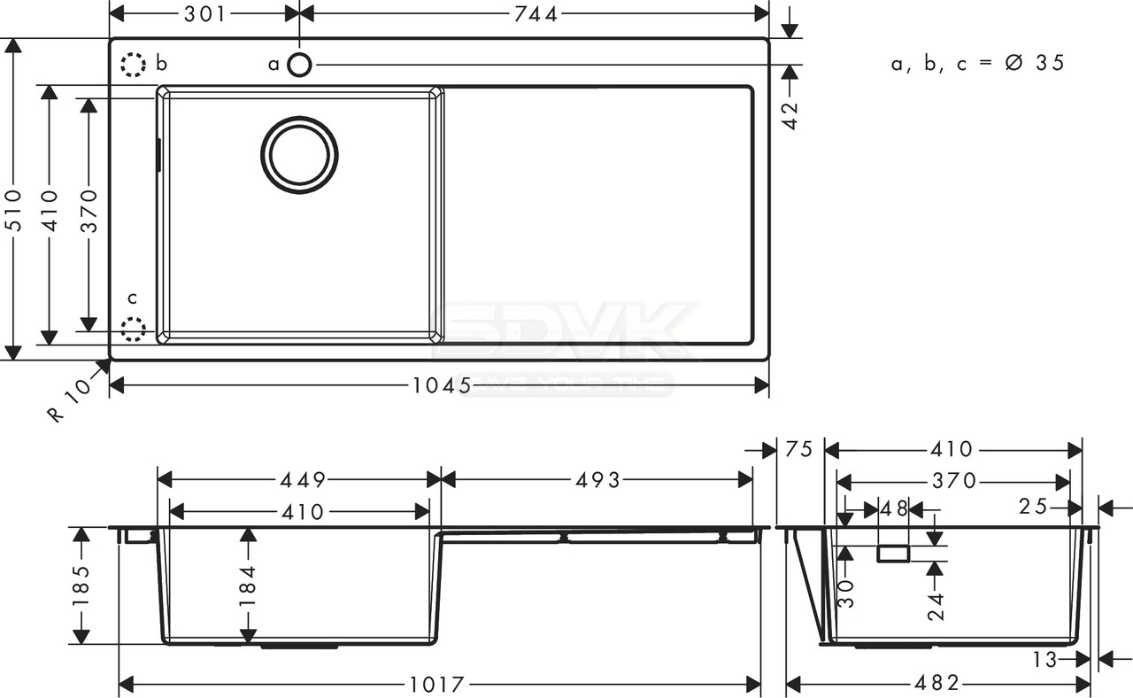 Врезная кухонная мойка Hansgrohe s715-f450 104.5х51см нержавеющая сталь