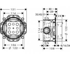 Фото Скрытая часть смесителя Hansgrohe iBox Universal 01800180