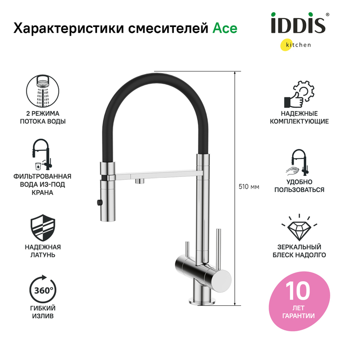 Смеситель для кухни Iddis Ace ACESBFFi05 хром глянцевый - фото 2