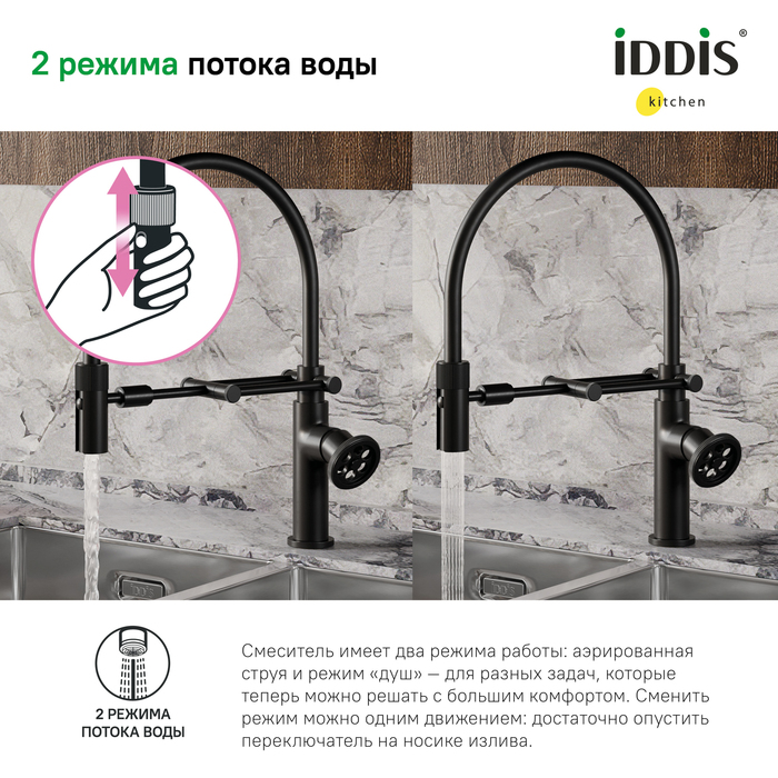 Смеситель для кухни Iddis Grange GRABLFLi05 черный матовый - фото 4