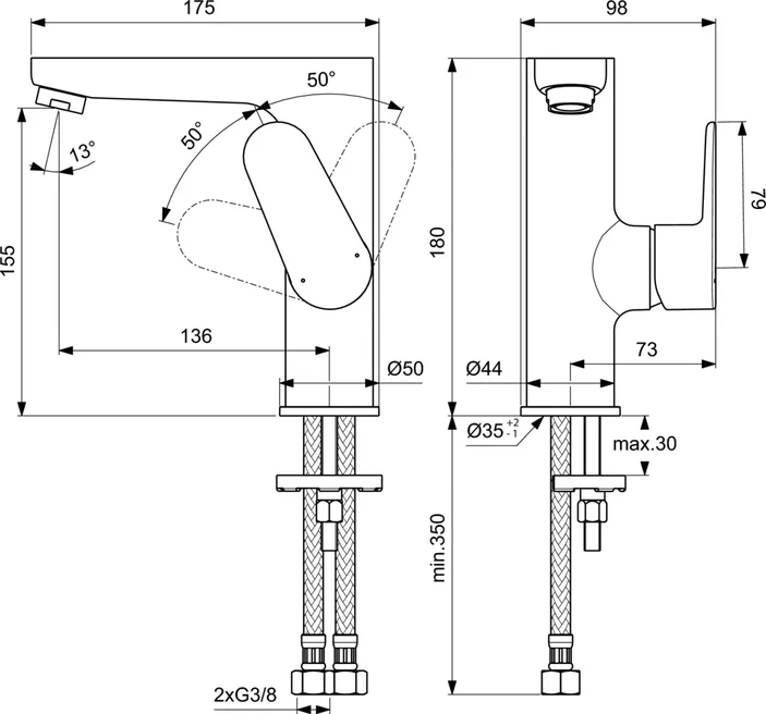 Смеситель для раковины Ideal Standard CERAFINE MODEL O BC555AA, цвет хром - фото 2