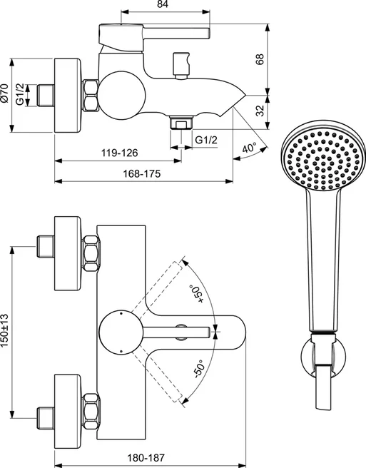 Смеситель для ванны или для душа Ideal Standard CERALINE BC270AA, цвет хром - фото 3