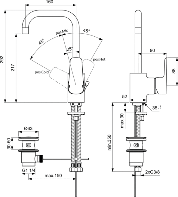 Смеситель для раковины Ideal Standard CERAPLAN III B0706AA, цвет хром - фото 3