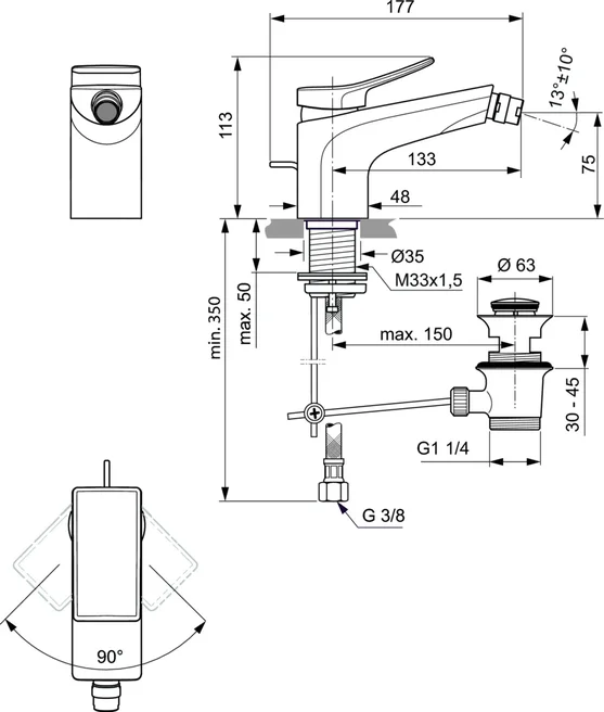 Смеситель для биде Ideal Standard CHECK BC760AA, цвет хром - фото 2