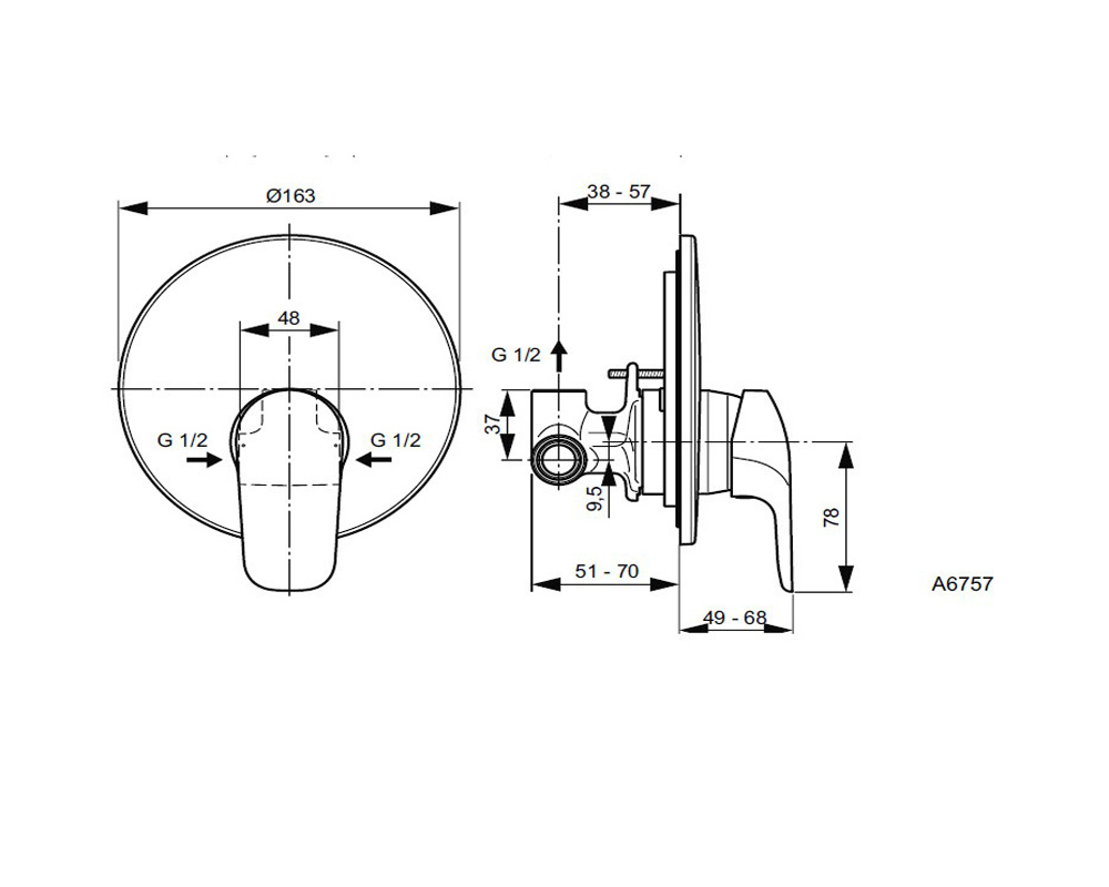 Смеситель Ideal Standard Ceraflex A6757AA скрытая часть в комплекте, цвет хром - фото 2