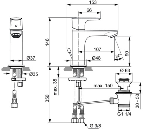 Смеситель для раковины Ideal Standard Connect Air A7007AA, цвет хром - фото 2